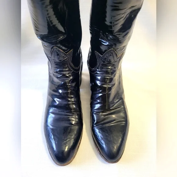 Vtg. Tony Lama Black Patent Leather Cowboy Boots size 6A